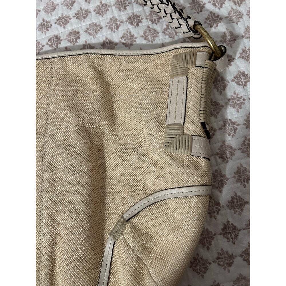 Coach VTG Tan Natural Braided Leather Soho Canvas Beige GUC Buckles Gold Purse - Picture 3 of 15